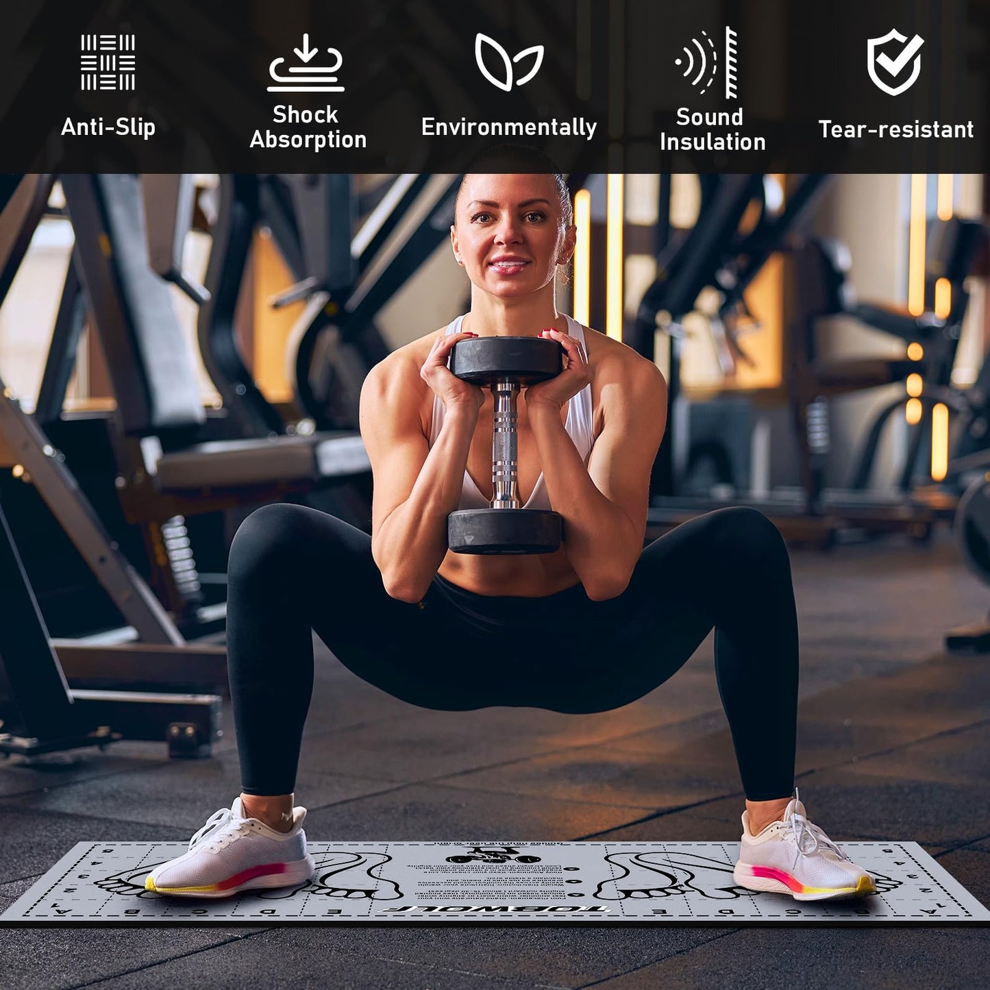 TOBWOLF Squat Mat with Foot Position, 31.5'' x 13.8'' Exercise Mat, Gray