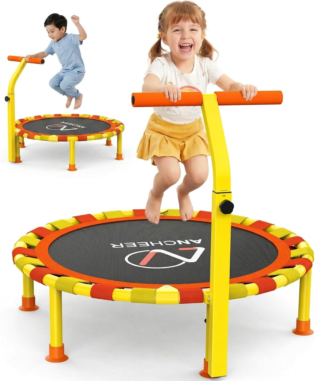 Ancheer 38'' Toddler Trampoline - Mini Trampoline for Kids 1-6 | Adjustable Handle, Foldable Design