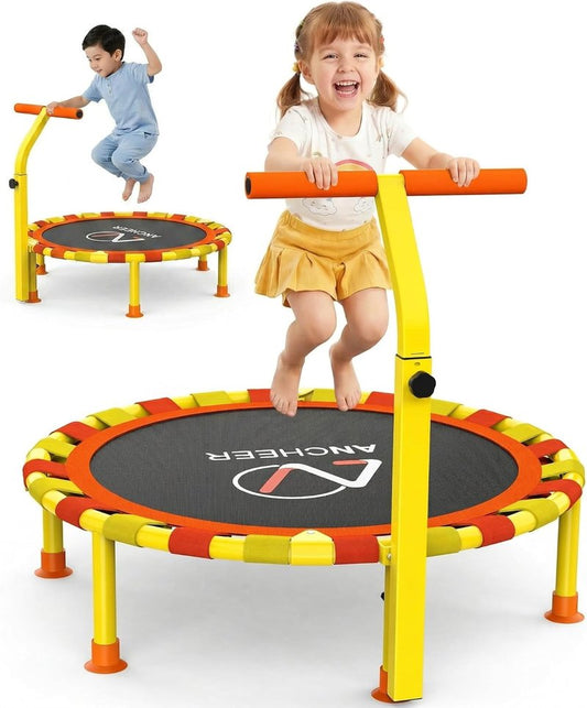 Ancheer 38'' Toddler Trampoline - Mini Trampoline for Kids 1-6 | Adjustable Handle, Foldable Design