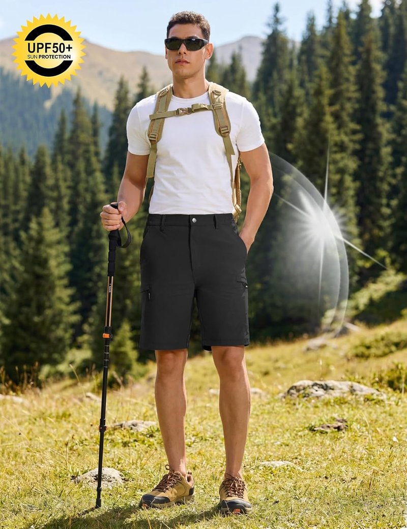 Men's 9-Inch Golf Shorts - Lightweight Water-Resistant Cargo Hiking Shorts | Quick Dry Outdoor Fishing with 6 Pockets