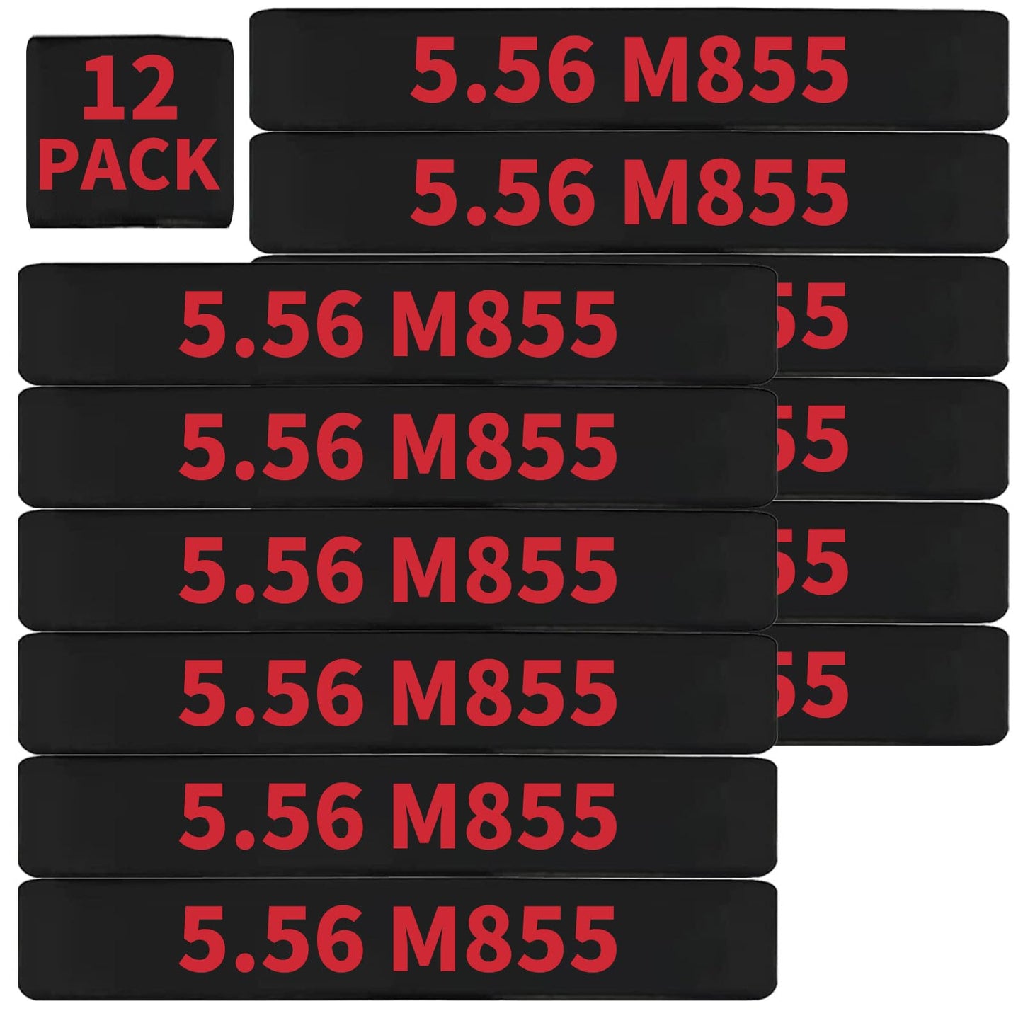 12 Pack Miaozhun 5.56 M855 Magazine Marking Bands 5.56 Caliber Identification (Black-Red)