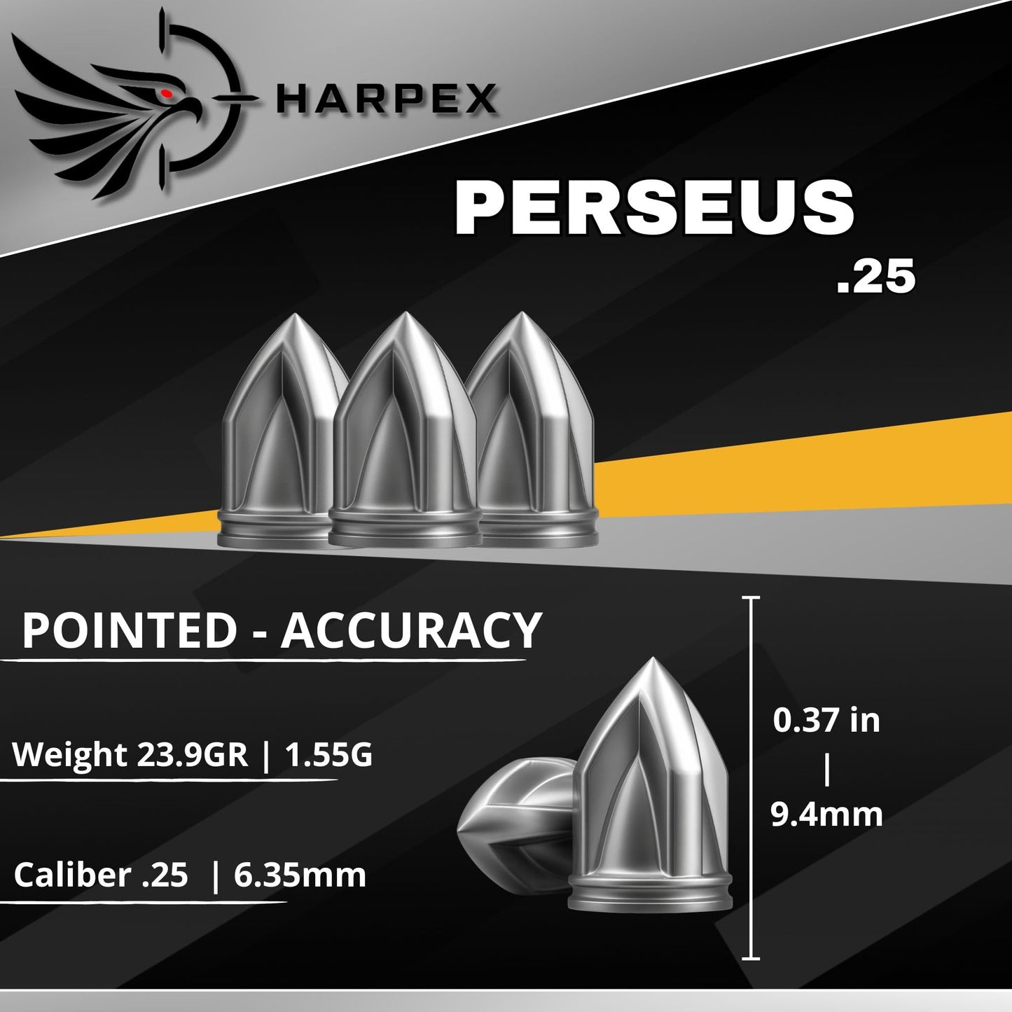 Harpex Perseus .25 Cal Airgun Pellets – 23.9 Grain Pointed Design – High Accuracy & Penetration – Precision Lead Pellets for Target Shooting, Small Game & Consistent Performance – 180 Count