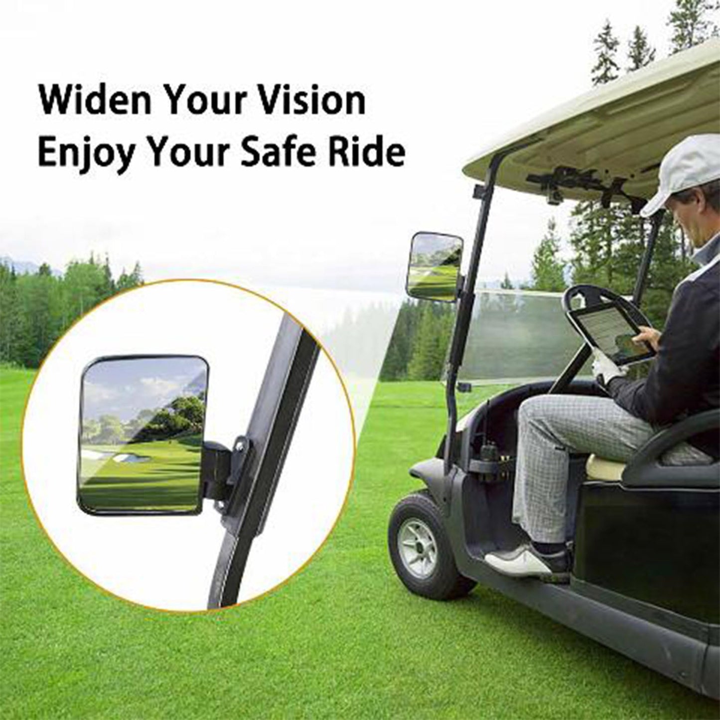 MadJax Golf Cart Side Mirror Set | 180° Fully Adjustable Golf Cart Mirror Universal Design | Sold as Pair