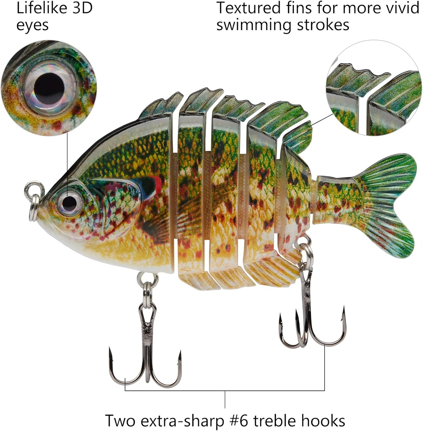 SwimPanfish Multi Jointed Bluegill Swimbaits - Hard Topwater Bass Fishing Lures | 3.5in/0.85oz