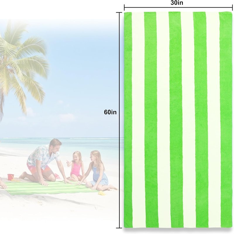 Oversized Beach Towels - 4 Pack Lightweight Cabana Stripe Pool Bath Towels for Kids & Adults | Extra Large 30x60 Inches, Green