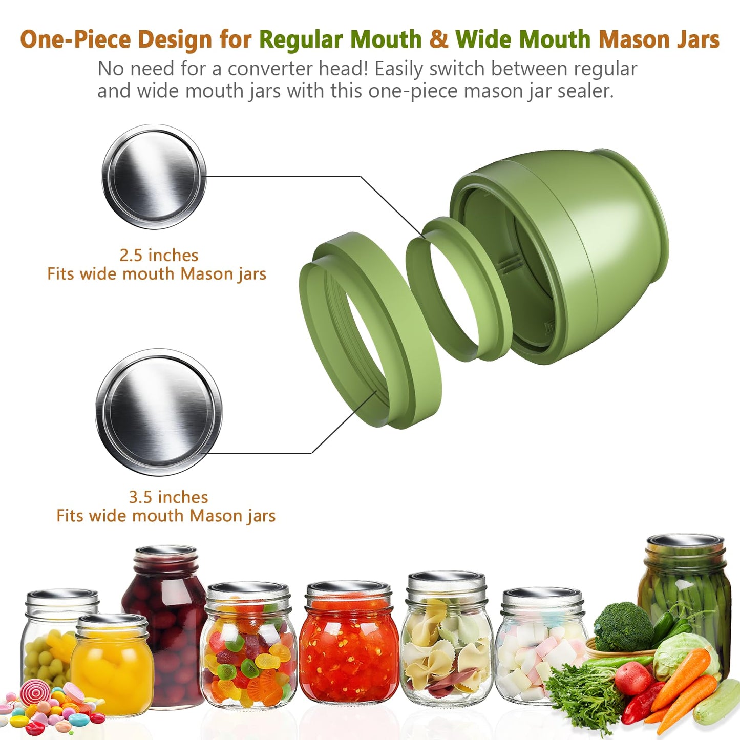 FUTUREZEN Electric Mason Jar Vacuum Sealer for Regular/Wide Mouth, Green