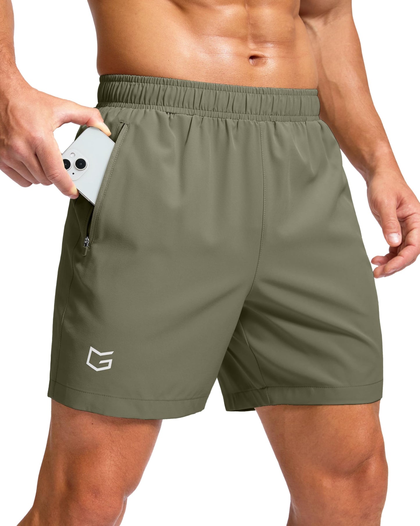 G Gradual Men's Athletic Running Shorts with Zipper Pockets Quick Dry 7"/ 5"/ 9" Workout Gym Shorts for Basketball Hiking(Sage Green,5XXXL)