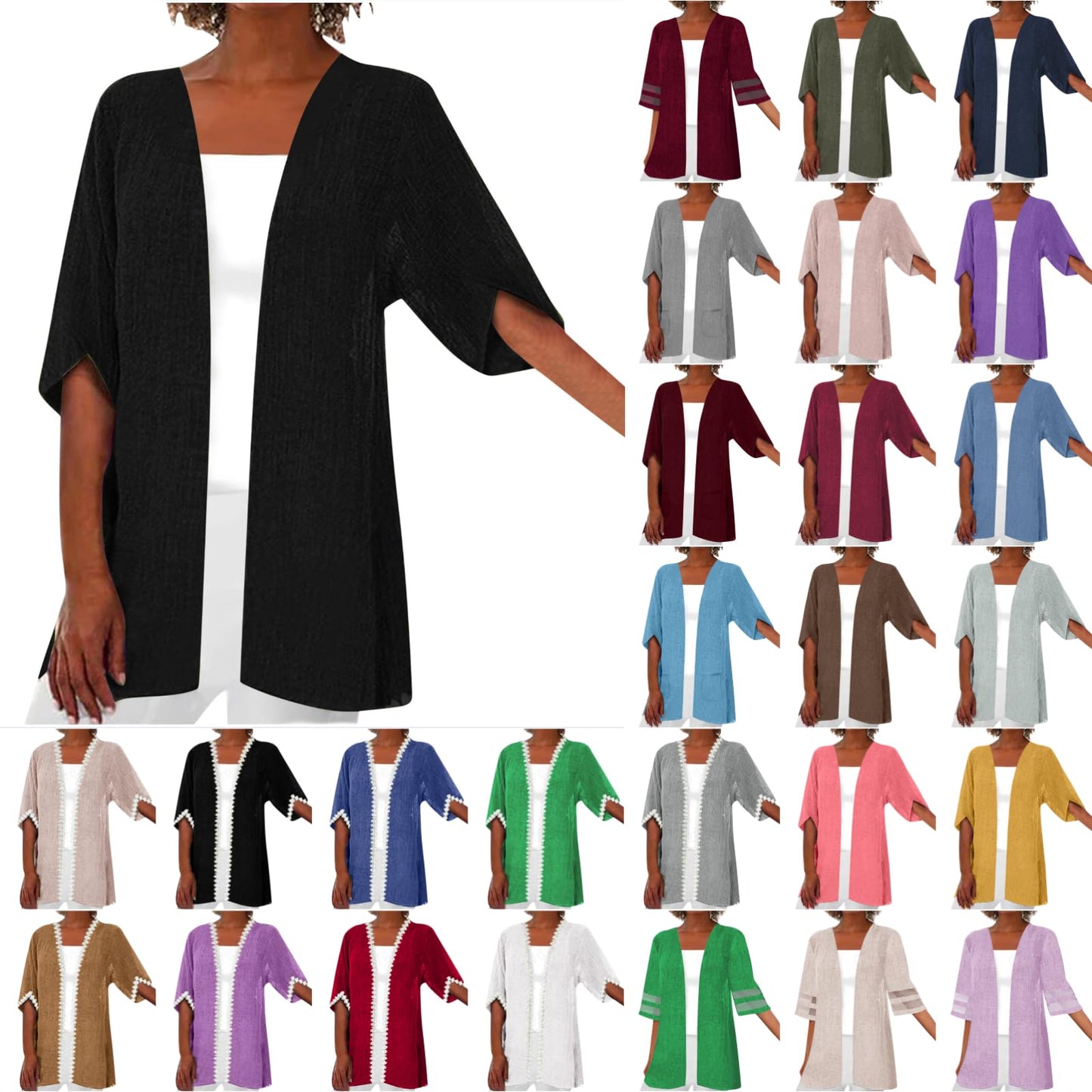 Aboser Short Sleeve Cardigans for Women Lightweight Cardigans for Women Summer Linen Cardigan Casual Open Front Beach Cover Ups Half Sleeve Kimono Cardigan Clearance Womens Tops Khaki