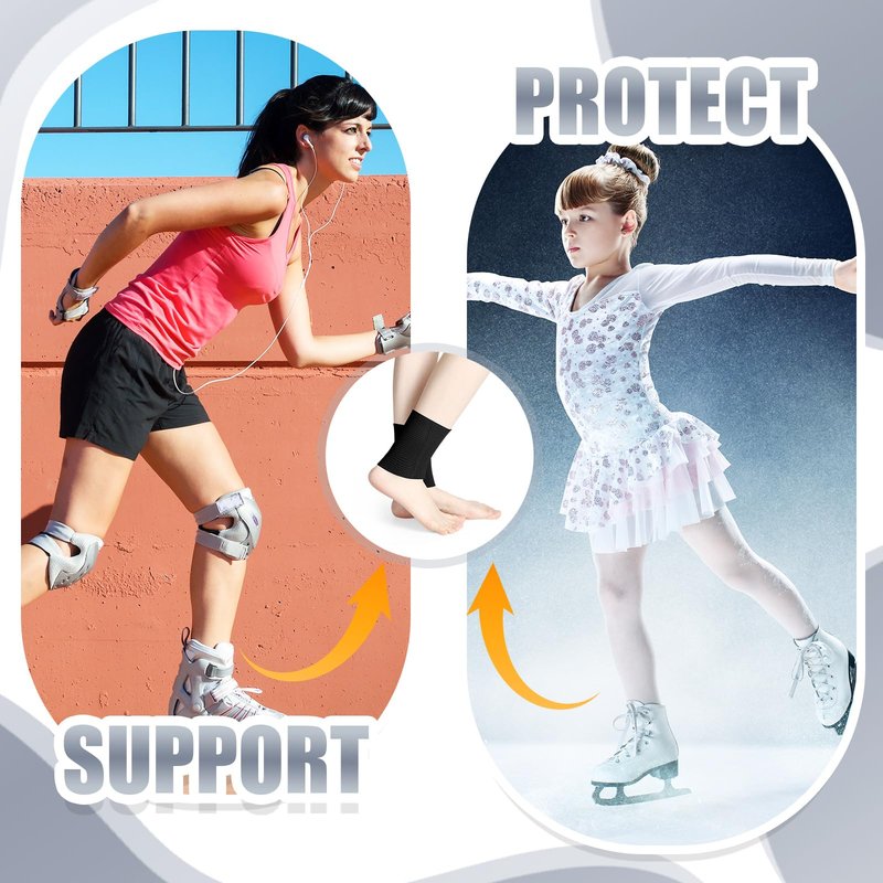 Zomiboo 2 Pcs Ankle Gel Sleeves Padded Socks Skateboard Accessories Ankle Pads Compression Sleeve Protector Brace for Skating Riding Ski Protection Foot Support Socks(Black)