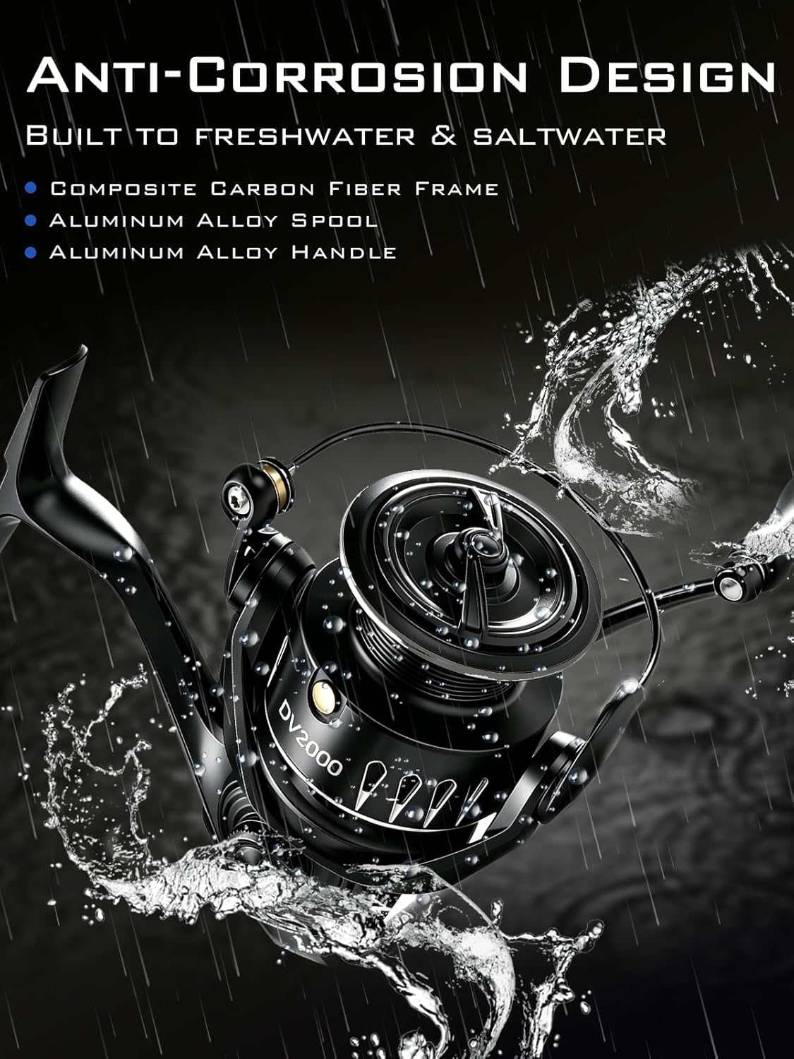 Lightweight Spinning Fishing Reel - Sealed Carbon Fiber, 20 LB Max Drag | 5.2:1 Gear Ratio, CNC Aluminum Spool, 1000-5000 Series