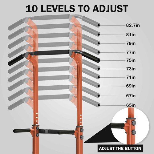 SogesHome Power Tower Pull Up Bar and Dip Station Adjustable Height Dip Stand Multi-Functional Strength Training Fitness Workout Station, Orange