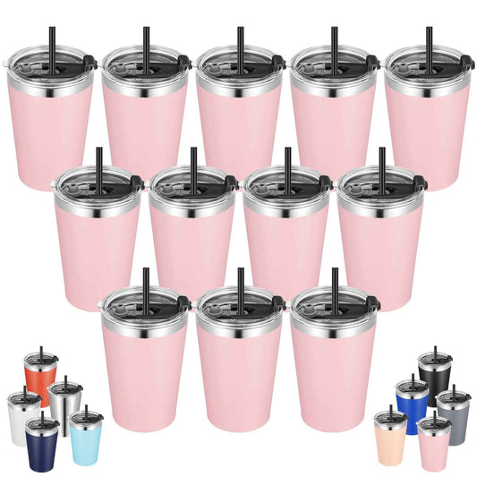 VEGOND 12oz Tumbler Stainless Steel Tumbler bulk Vacuum Insulated Double Wall Travel Tumbler with Lid and Straw Reusable Tumbler, Pink 12 Pack