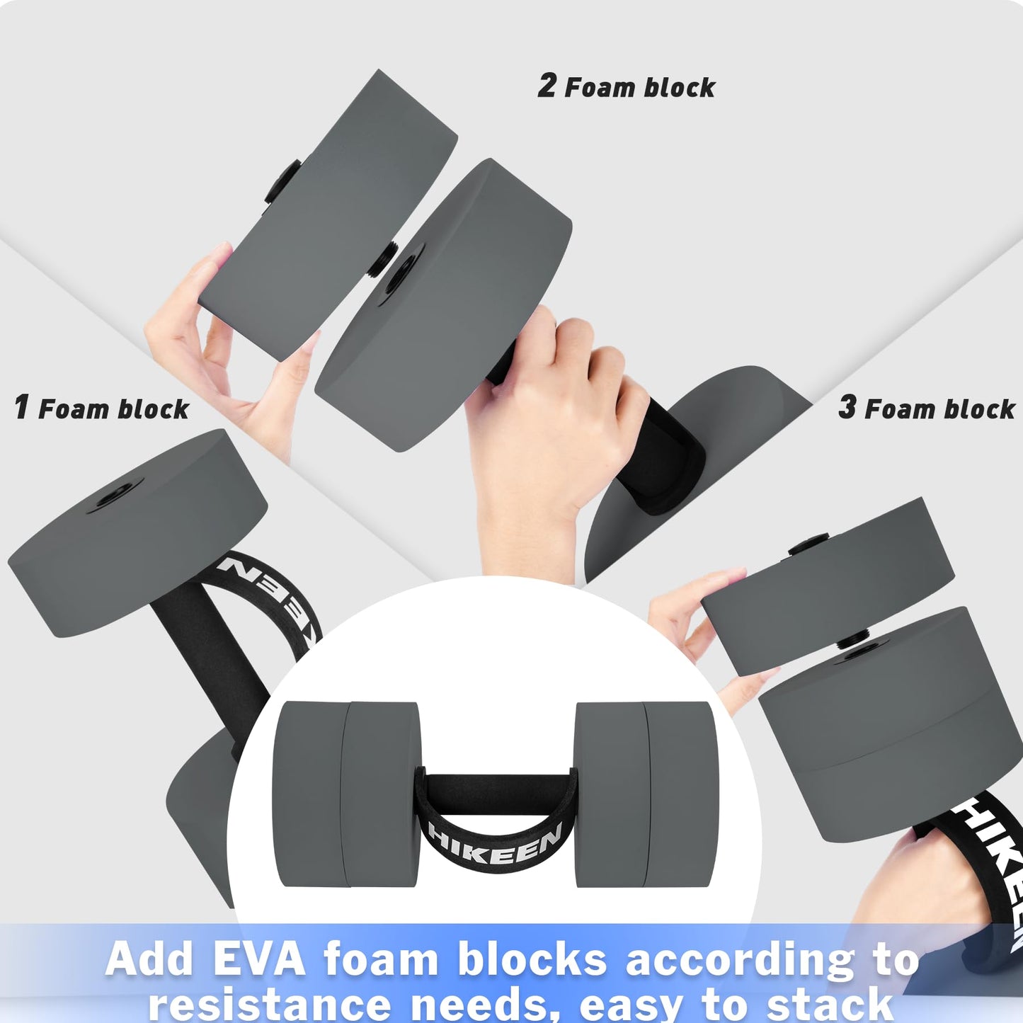 Hikeen Aquatic Exercise Dumbbells Water Dumbbell Pool Resistance Aquatic Fitness Barbells With 4 High-Density EVA Foam Pool Weights Dumbbells, for Water Aerobics Weight Loss (2 EVA Grey)