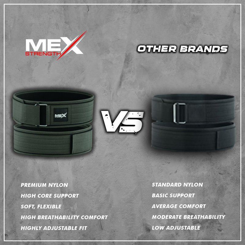 MexStrength Self Locking Neoprene Gym Weight Lifting Belts for Men Women, Lumbar Support Stability, Adjustable Design, Fit Straps, Deadlifts, Training, Bodybuilding, Green Large