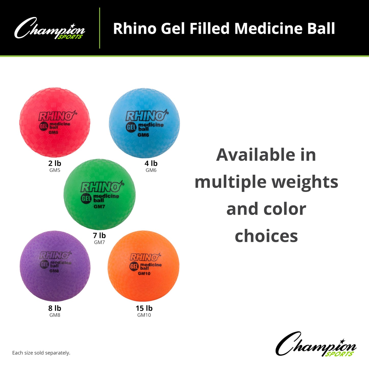 Champion Sports Rhino Gel Filled Medicine Ball (Green 7 lbs)