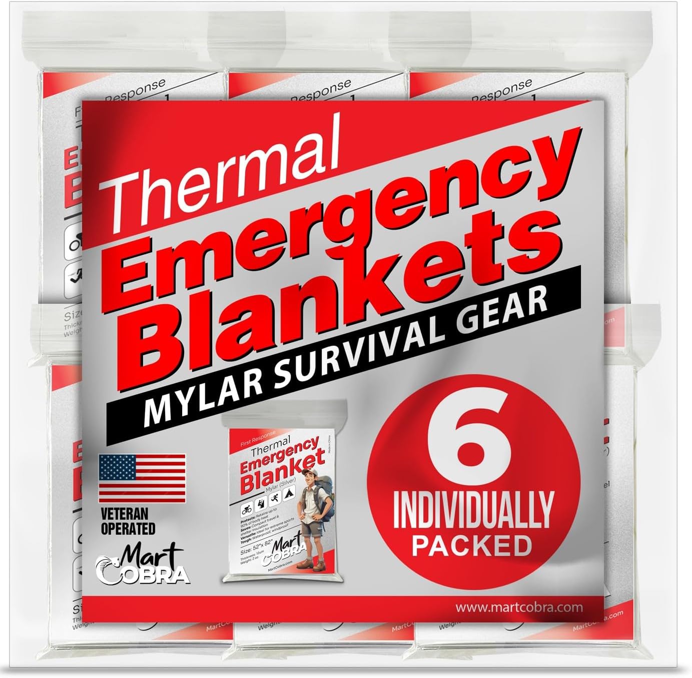 Emergency Blankets - Mylar Thermal Survival Blankets for Camping | Pack of 6