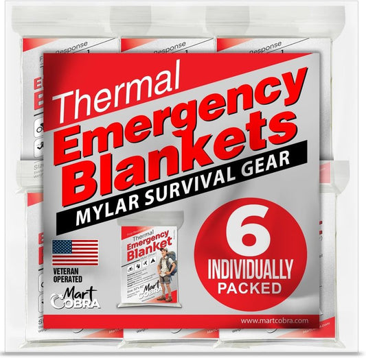 Emergency Blankets - Mylar Thermal Survival Blankets for Camping | Pack of 6