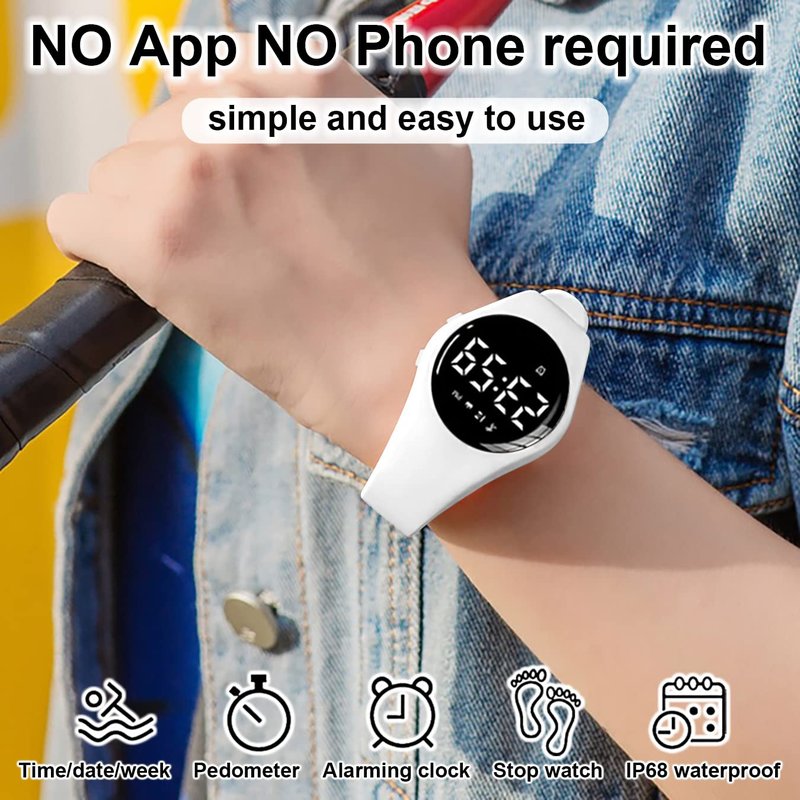 Kids Pedometer Fitness Watch without App/Bluetooth, Rechargeable Sports Watch with 21-Day Battery Life, IP68 Waterproof Watch with Alarm Clock Timer Step/Distance/Calorie Counter for Kid Boys Girls