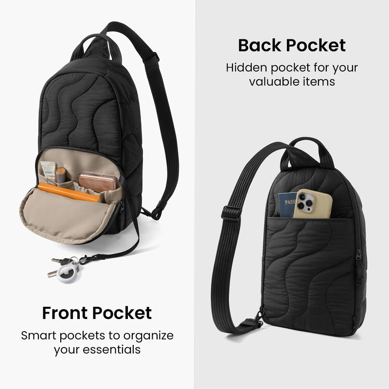 tomtoc 10L Puffy Sling Backpack for Women Girls, Trendy Puffer Quilted Padded Crossbody Bag for 13-inch Macbook Neo A3404 A18, 11-inch iPad Air/Pro, Nintendo Switch 2, Lightweight Travel Chest Daypack