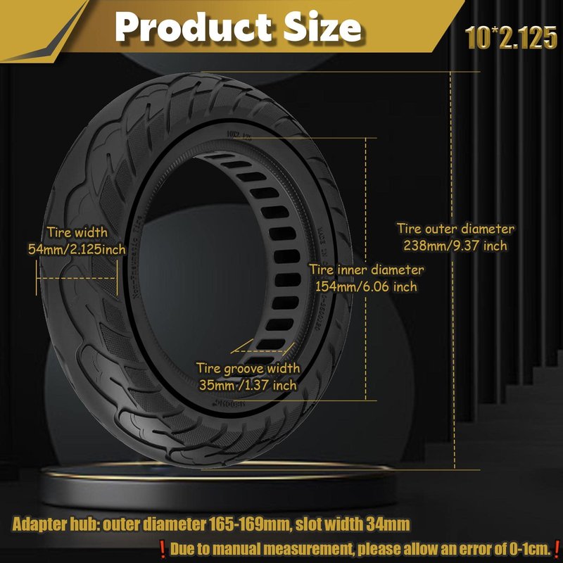 Felixstory 10 inch Solid Rubber Tire, 10x2.125 Tubeless Tyre for iScooter iPlus isinwheel S9 Max Gotrax G4/Xr/V2 Electric Scooter, 10x2/54-152 Puncture-Proof Explosion-Proof Wheel Black 1pc