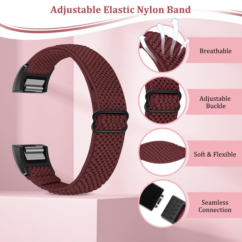 TumpCez Elastic Bands Compatible with Fitbit Charge 2 Band, Adjustable Stretchy Soft Nylon Solo Loop Replacement Strap for Fitbit Charge 2 Women Men