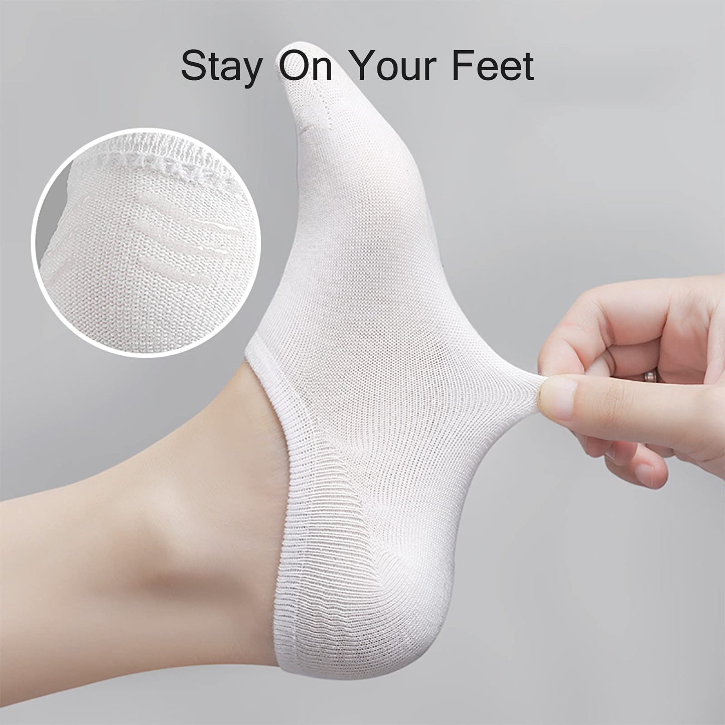 BERING No Show Socks Womens Non Slip for Flats Slip On Sneakers Footies Low Cut Ankle Short, Black/White/Grey, Size 6-9, 6 Pairs