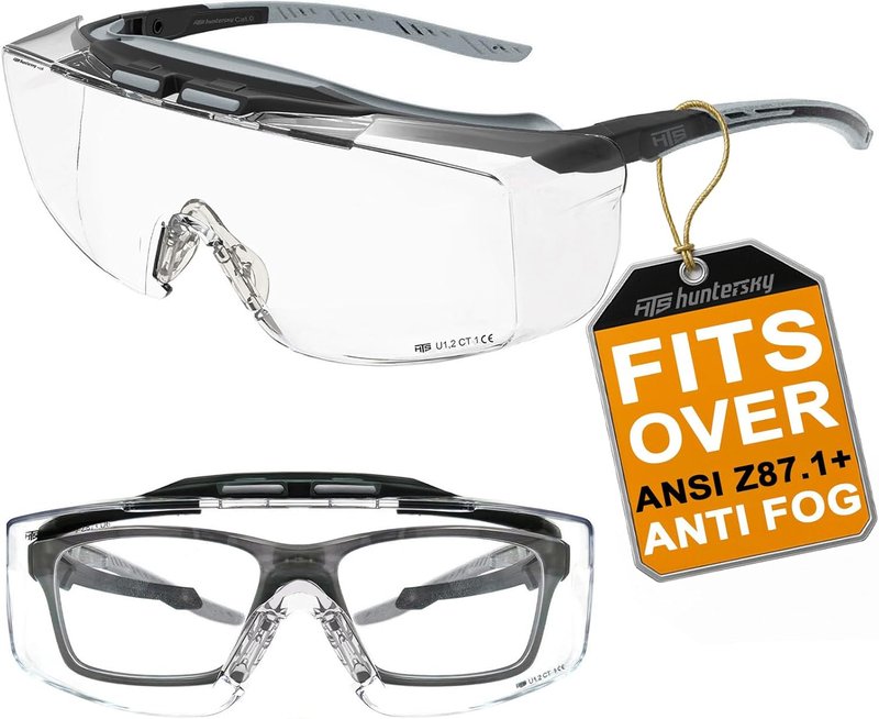 HTS HUNTERSKY Anti-Fog Lab Safety Glasses | Fit Over Eyeglasses Up to 1.88" | 100% UV Protection