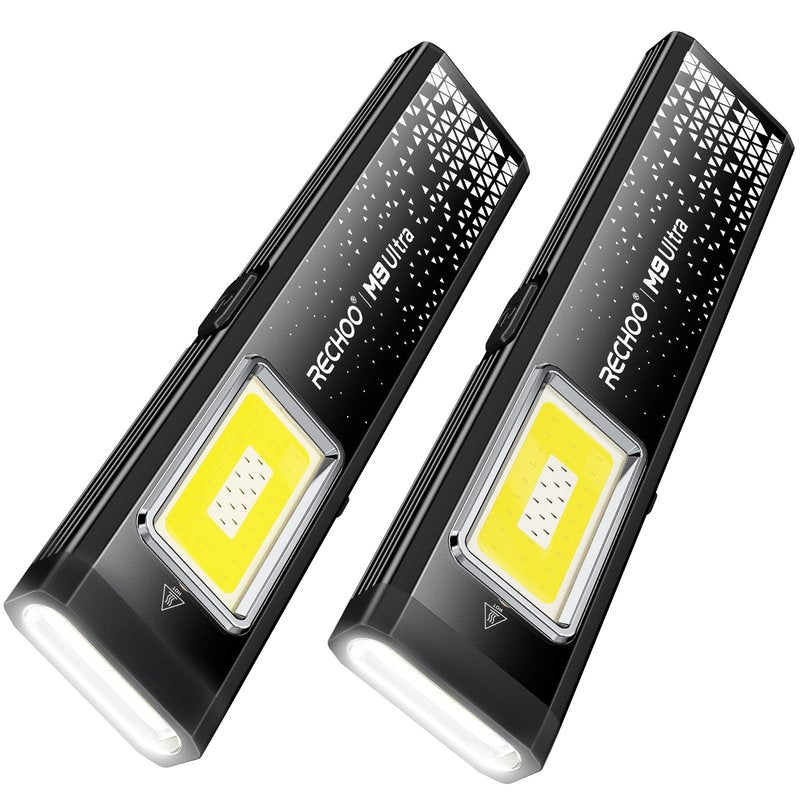 RECHOO Flat EDC Flashlight Rechargeable, 8-Mode Slim Pocket Flashlight with Magnetic Base & Clip, Lightweight Mini Rechargeable Flashlights for Everyday Carry, Working, Camping, Car Repair & Emergency