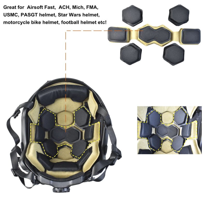 Tactical Fast Helmet Pads Set Military Memory Foam Pad Protective Mat Airsoft Helmet Padding Kit, Universal Replacement Motorcycle Tactical Cushions Mats (Tan)