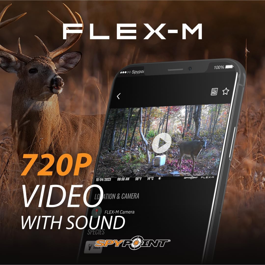 SPYPOINT Flex-M Cellular Trail Camera - Best Hunting Accessories, No WiFi Needed, Night Vision, Motion Activated, Dual-Sim LTE, IP65 Water-Resistant Game Camera, 28MP Photos, 720p Videos + Sound (1)