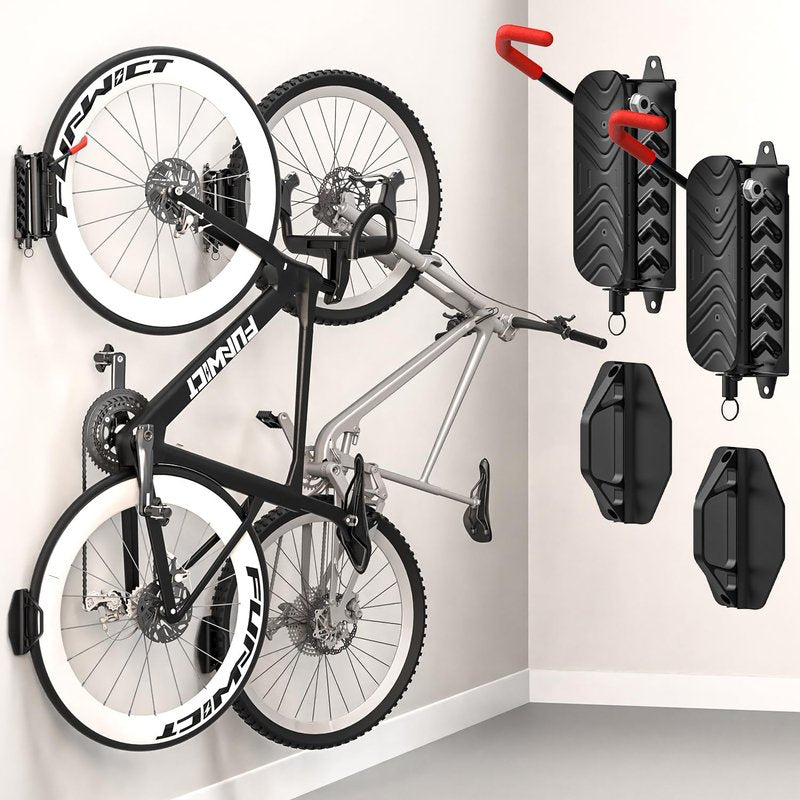 FUNWICT Swivel Bike Wall Mount Bike Rack Garage Organizer, Vertical Bike Hanger for Bicycle Rotating Wall Rack, Easy Installation with Wheel Hook (1 PACK)