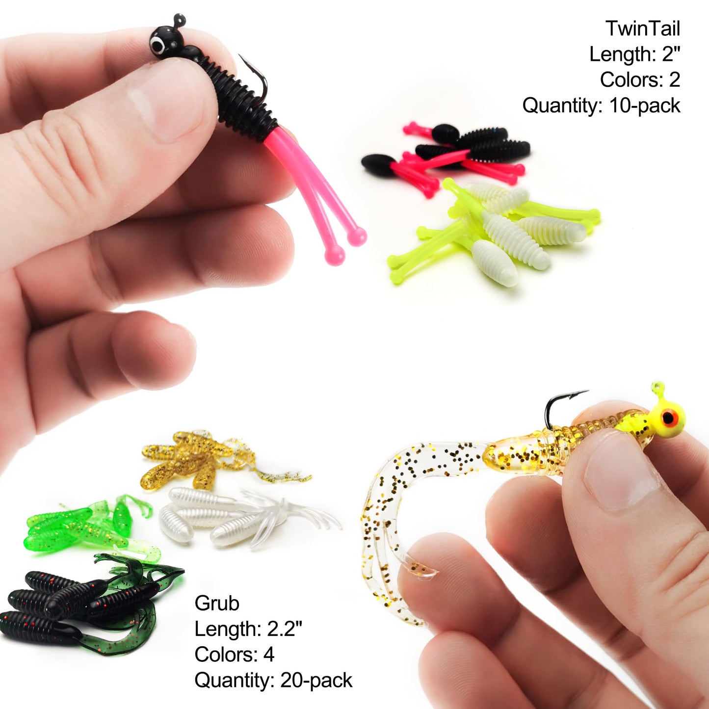 VMSIXVM Crappie Lures Tube Lures Jigs Heads Worms Swimbaits Kit, 165, 124, 50 Pcs Pre-Rigged Crappie Jigs Tube Hooks Soft Plastic Grub Worms Baits for Bass Trout Freshwater Saltwater Fishing