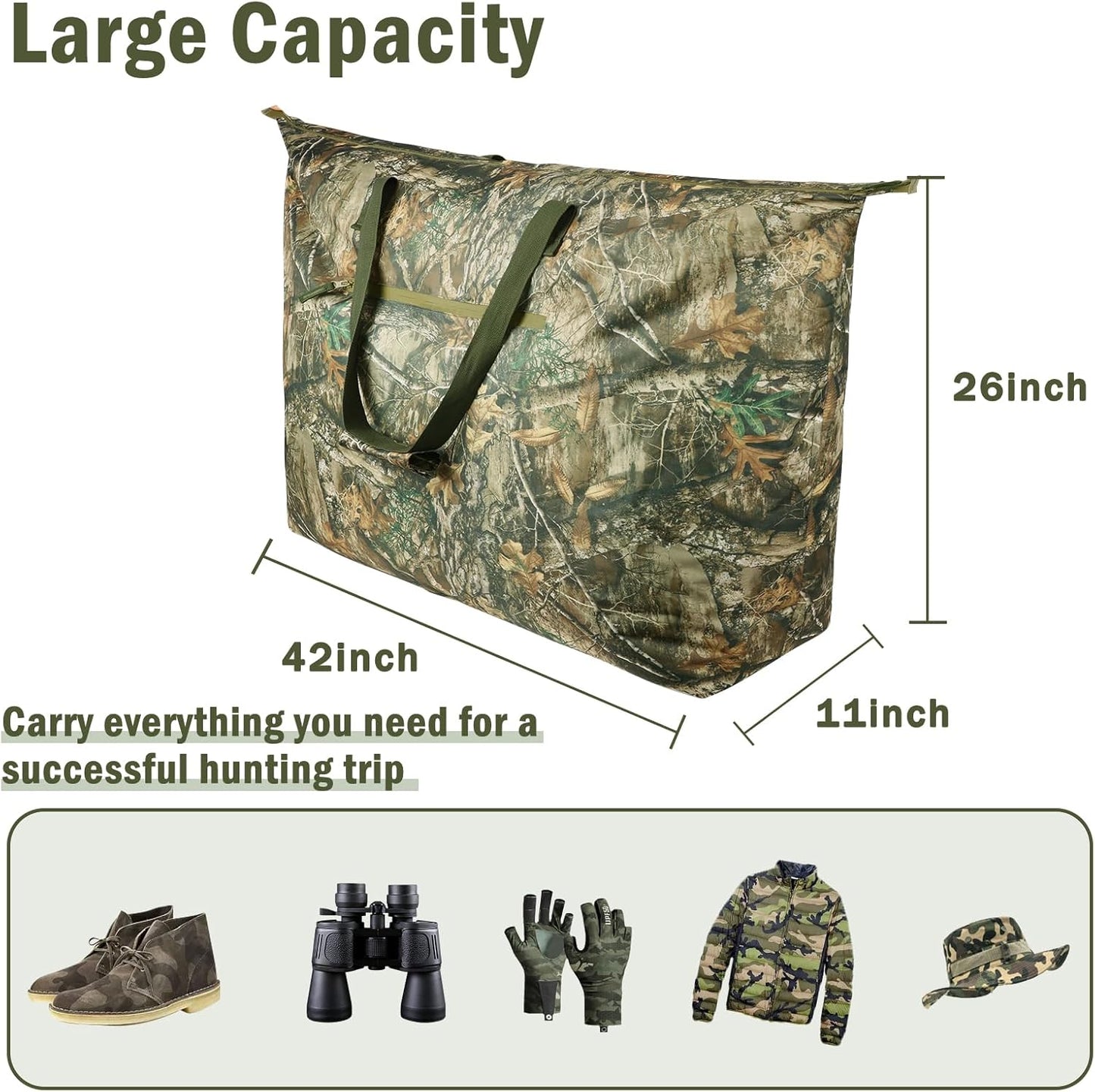 Camouflage Scent Control Bag - Extra Large 42 x 26 Inch Waterproof Smell Proof Storage for Hunting Gear