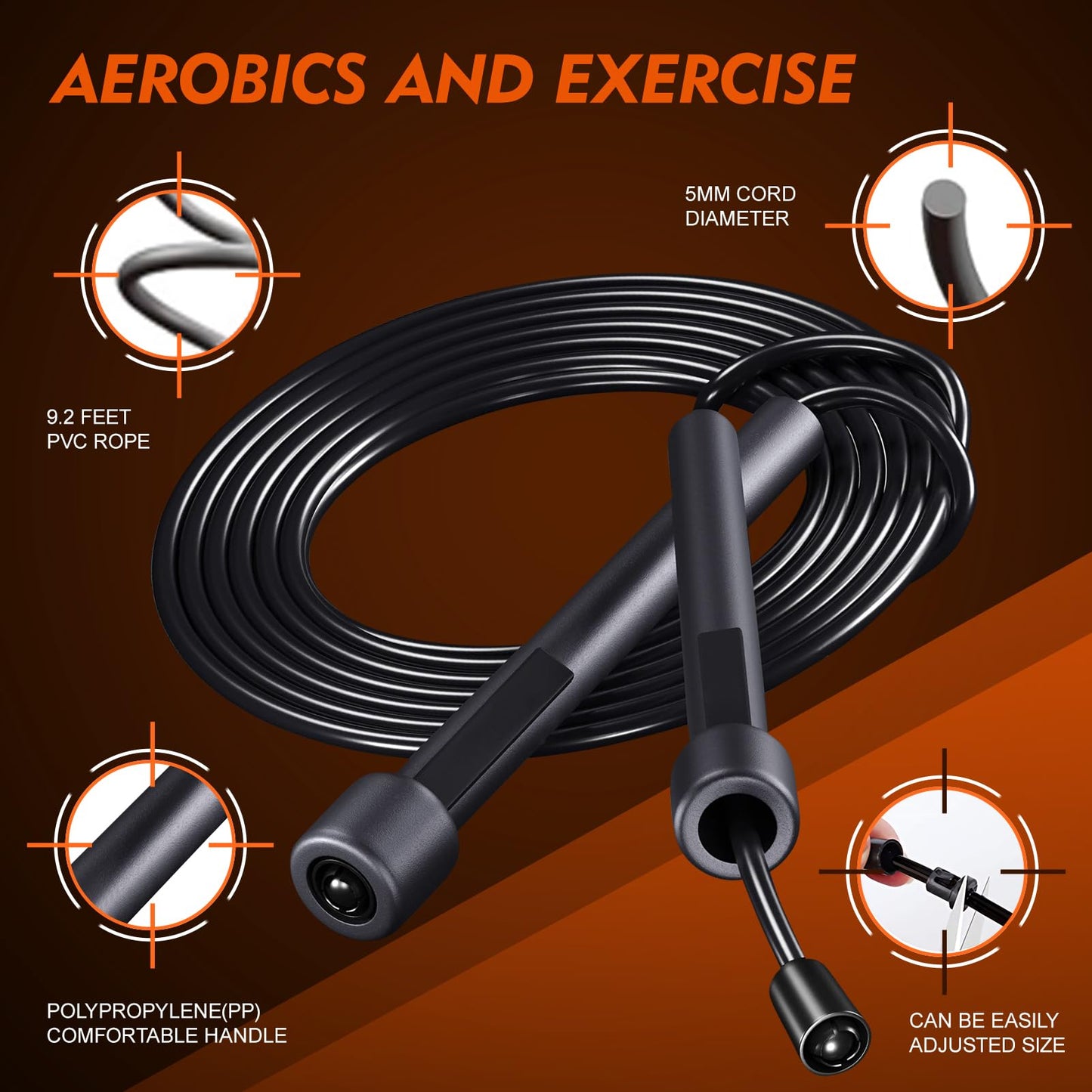 HELLOBOZS 14 Pack Black Adjustable PVC Jump Rope for Cardio Fitness - Versatile Jump Rope for Women Men Kids Christmas Gift -Tangle-Free for Keeping Fit, Training, Workout