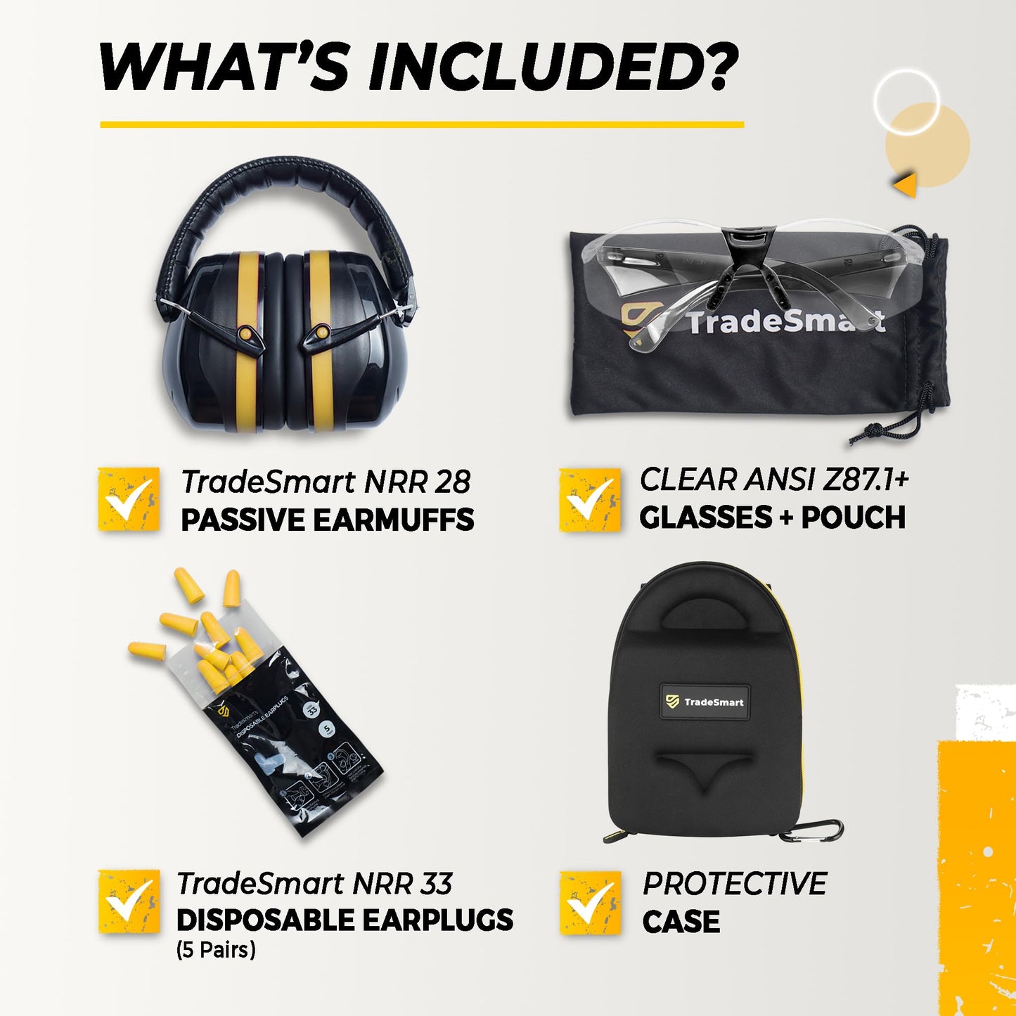 TradeSmart Shooting Ear & Hearing Protection NRR 28 Safety Earmuffs Yellow