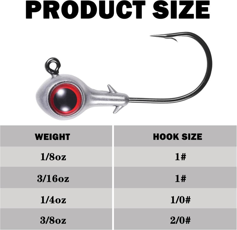 Fishing Jig Heads with 3D Eyes - Oversized Swimbait for Saltwater & Freshwater | 1/8oz, 3/16oz, 1/4oz, 3/8oz