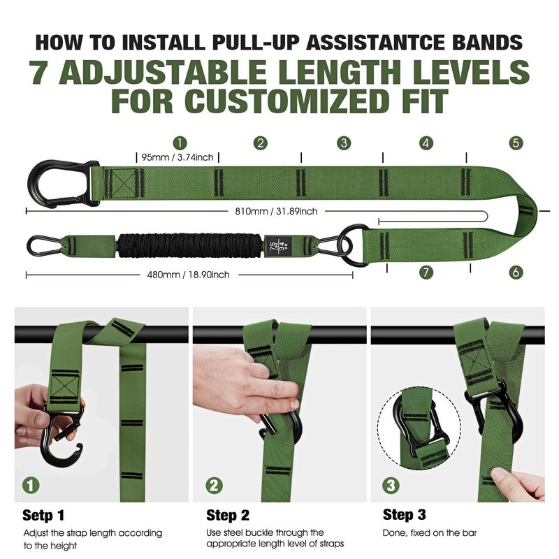 KUTIZE Pull Up Assistance Bands, 3 Adjustable Heavy Duty Pull Up Assist System with Comfortable Foot Strap, Professional Pull Up Bar Bands for Beginners & Muscle Training, Home Gym Workout Equipment