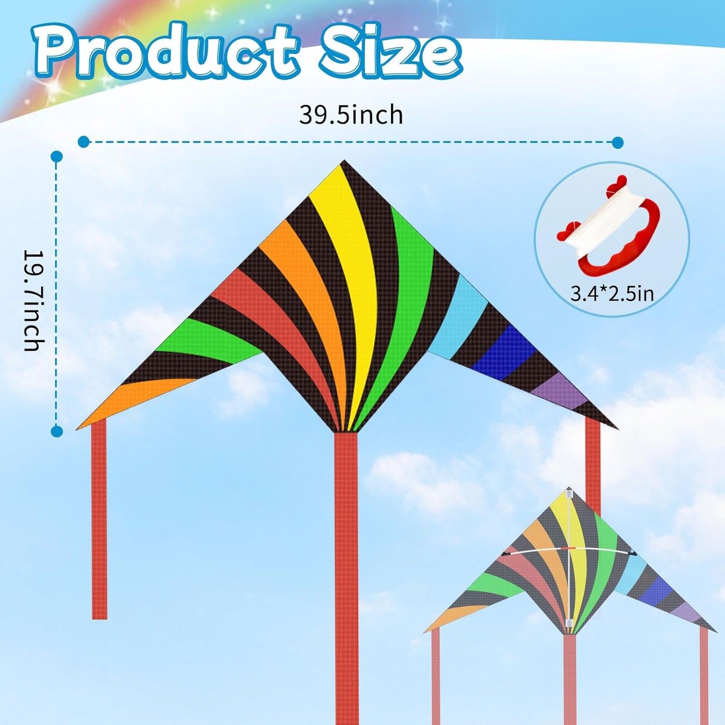 Rainbow Butterfly Kites - 5 Pack Easy to Fly Delta Kites for Kids & Adults | Colorful Outdoor Fun for Ages 4-12