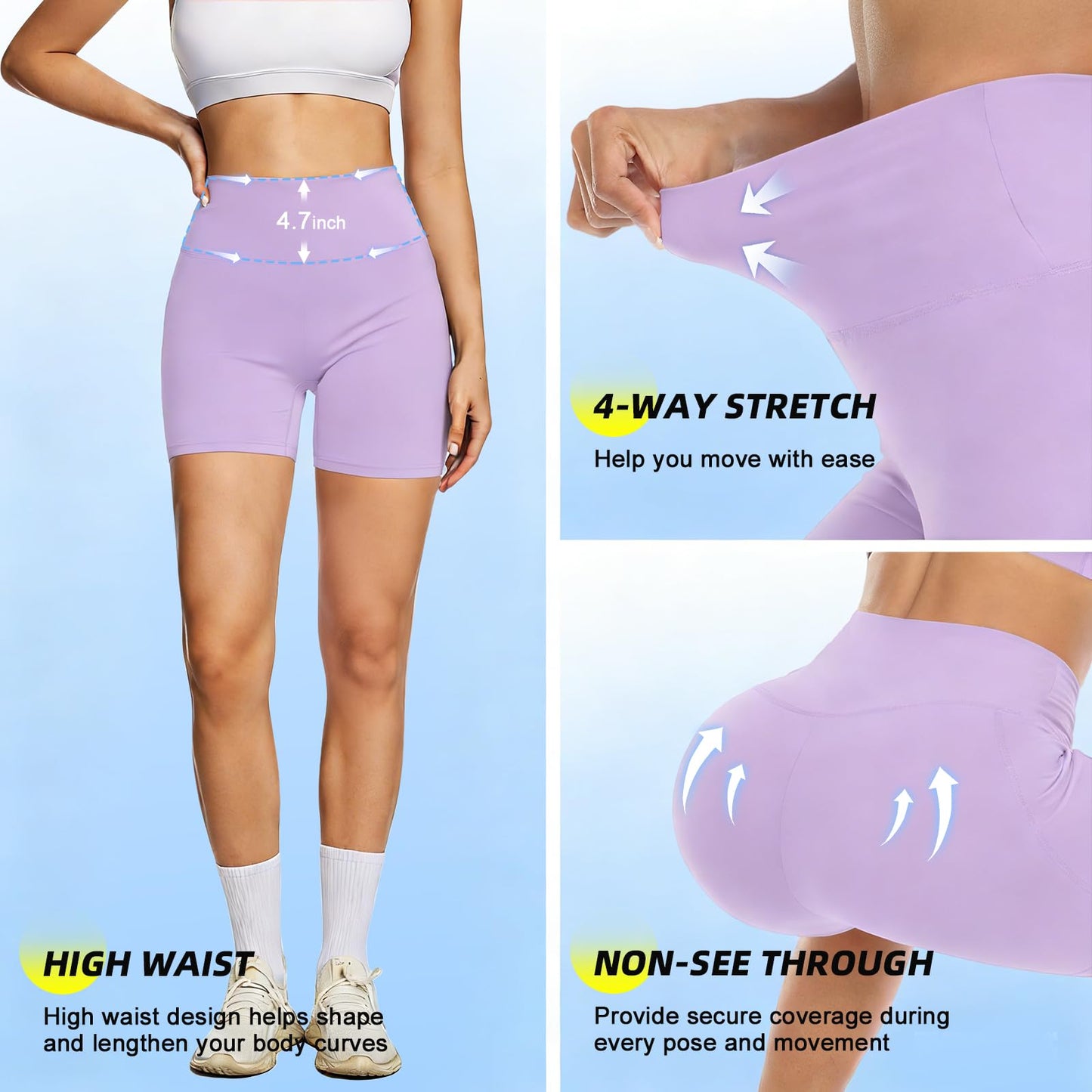 FULLSOFT High Waisted Biker Shorts for Women-5" Tummy Control Fitness Compression Athletic Workout Running Yoga Gym Soft Shorts Summer Women's Clothing Underwear Sales(Light Purple,2X-Large-3X-Large)