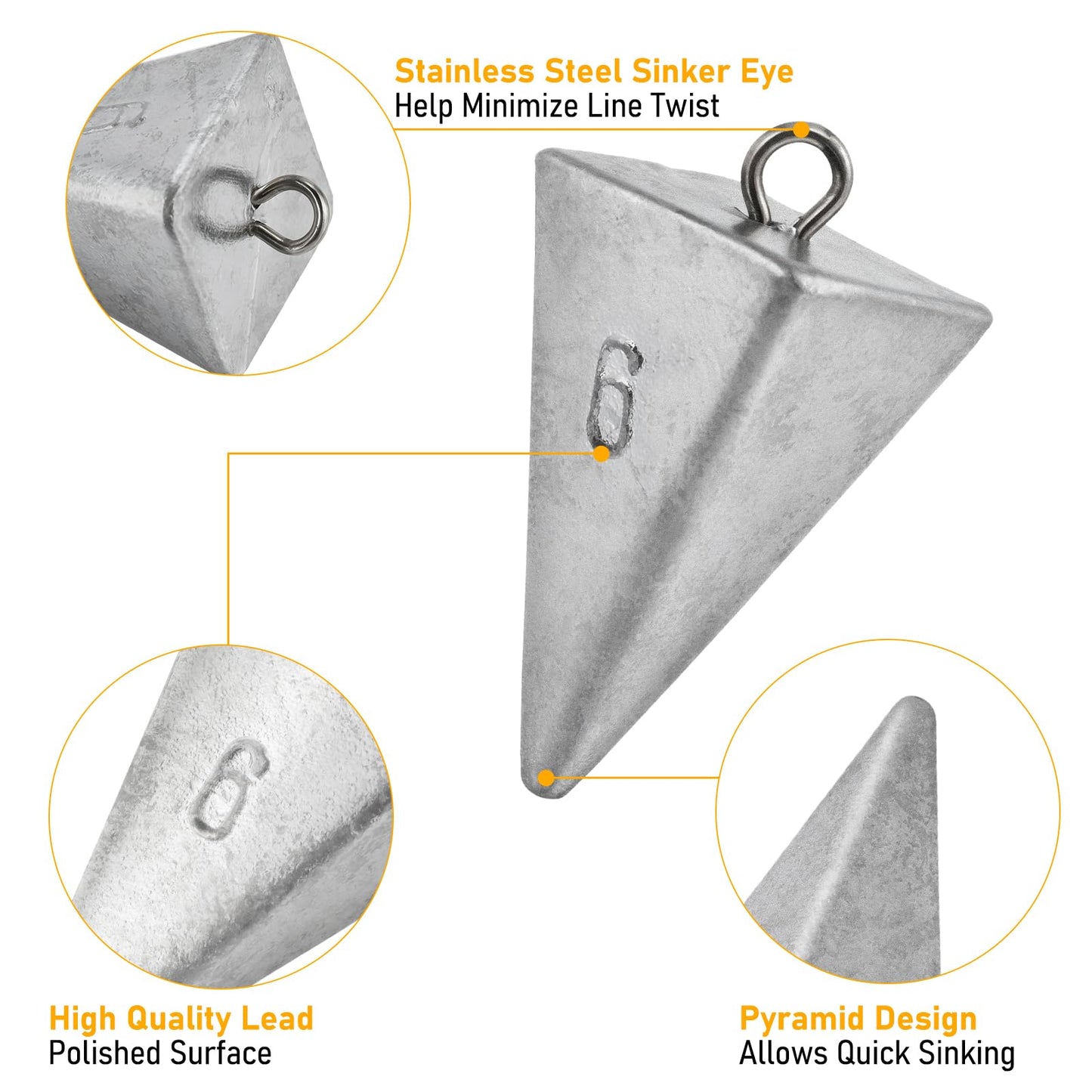 Dr.Fish 5 Pack Pyramid Sinkers Saltwater Lead Fishing Weight 1oz-32oz/2LB Triangle Surf Fishing Bank River Catfishing Pompano 2oz