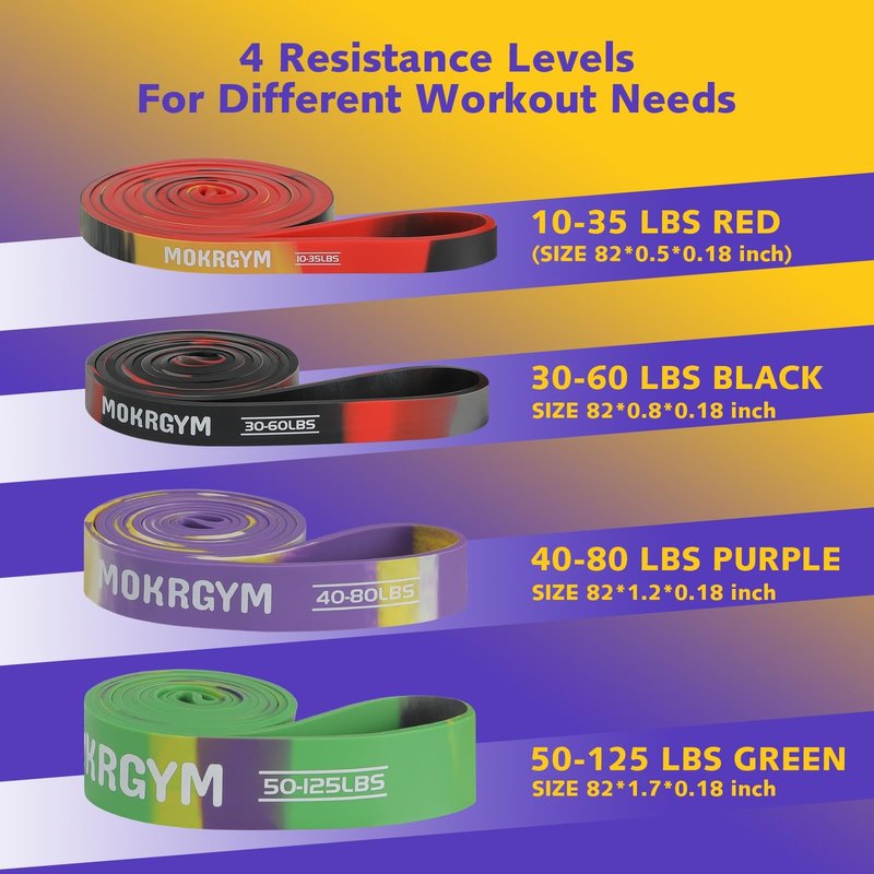 MOKRGYM Resistance Band – Natural Rubber, Non-Allergenic & Durable,Portable for Home, Gym & Outdoor Workouts Fitness Exercise and Rehabilitation (Green,50-125 LBS) (Black-camo, 30-60 LBs)