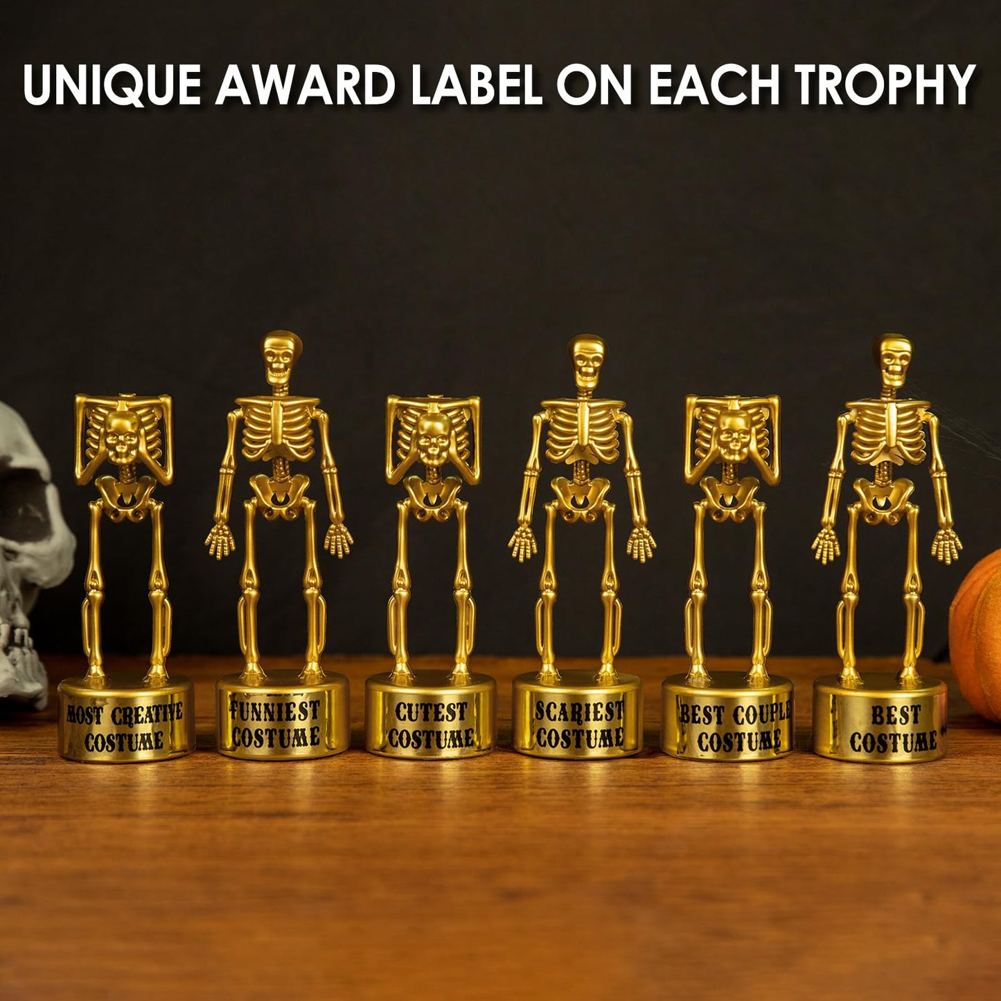 ORIENTAL CHERRY Halloween Party Supplies - 4 Pack 6 Pack Golden Best Costume Skeleton Trophies for Kids Adults Contest Awards Prizes - 6 Pack