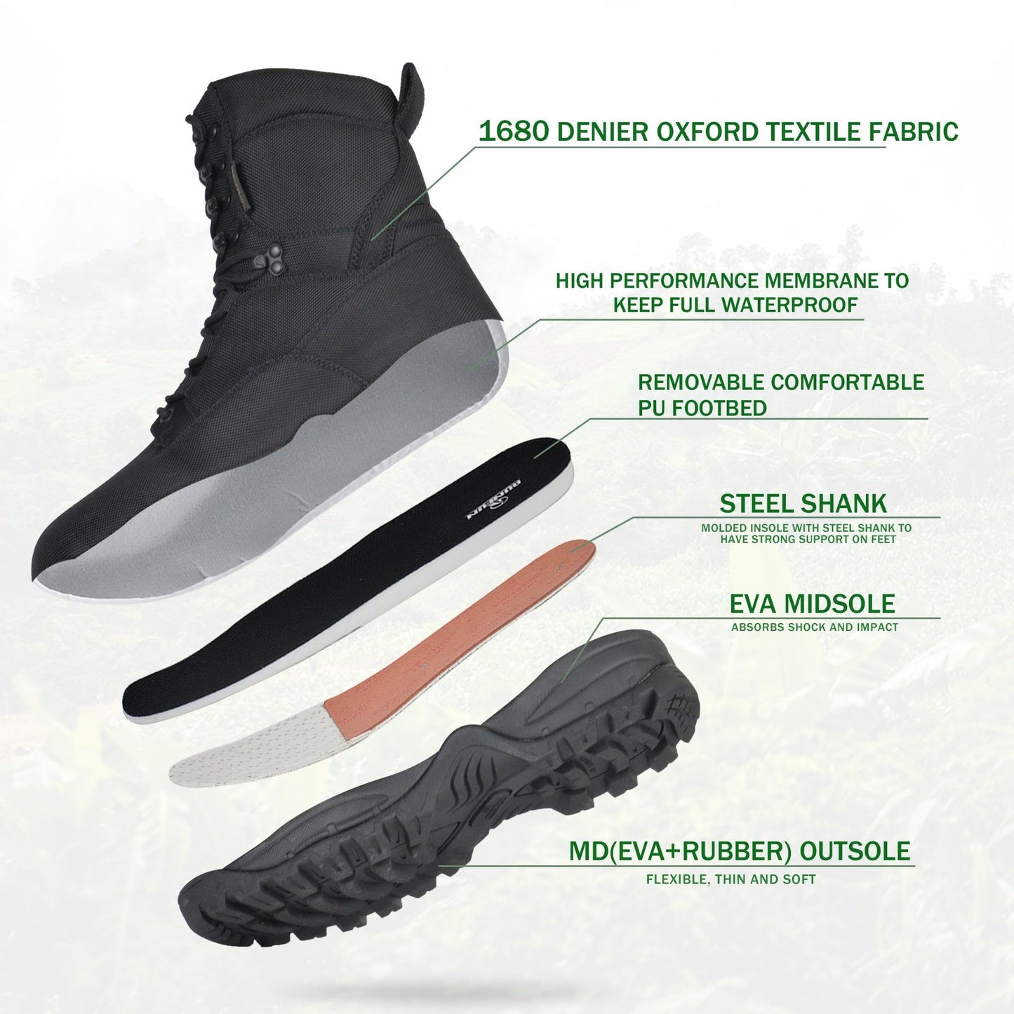 R RUNFUN Men's Waterproof Military Tactical Boots Lightweight Work Boot Insulated Hunting Boots, 8 Inches Lace-up Outdoor Boots, 400g Thinsulate(RF2301Black,Size12)