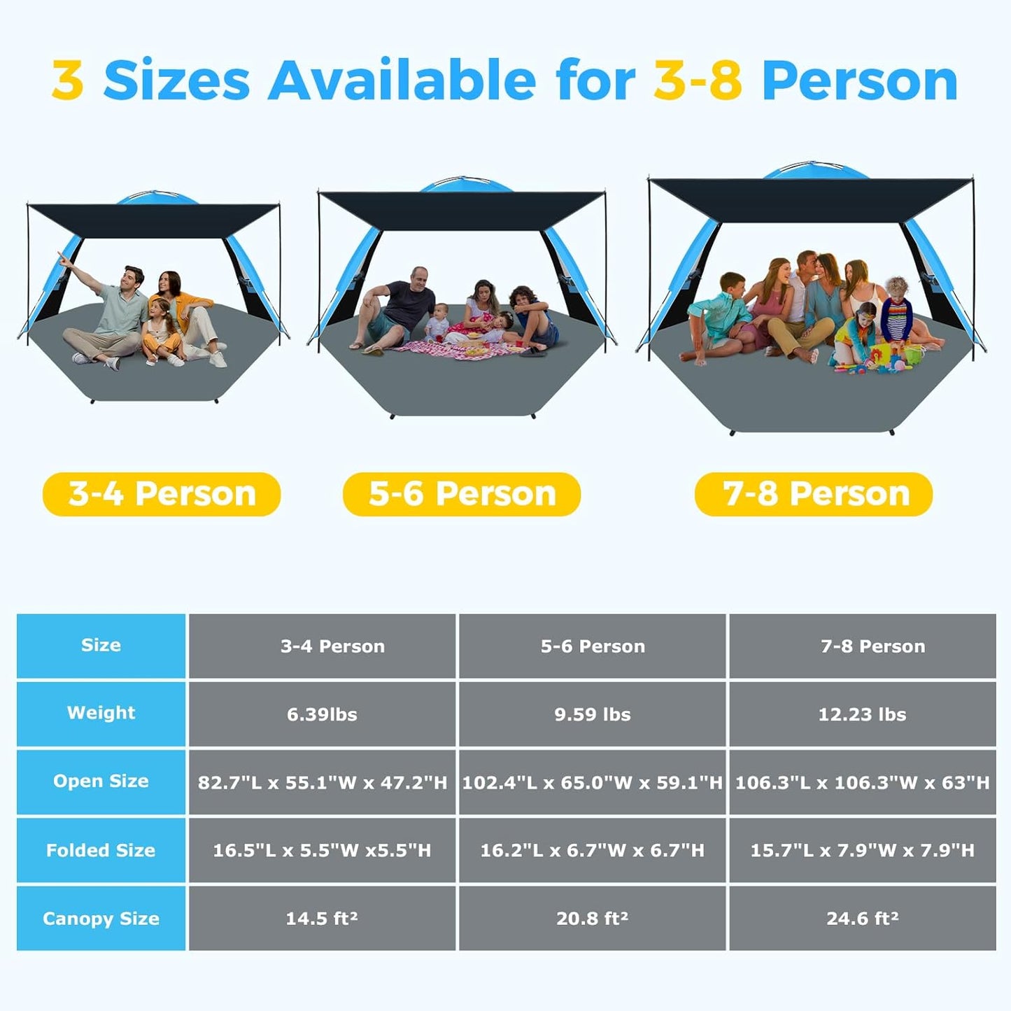 Gorich Beach Tent - Portable Sun Shelter with UPF 50+ UV Protection | Easy Setup for 3-8 People, Lightweight & Compact