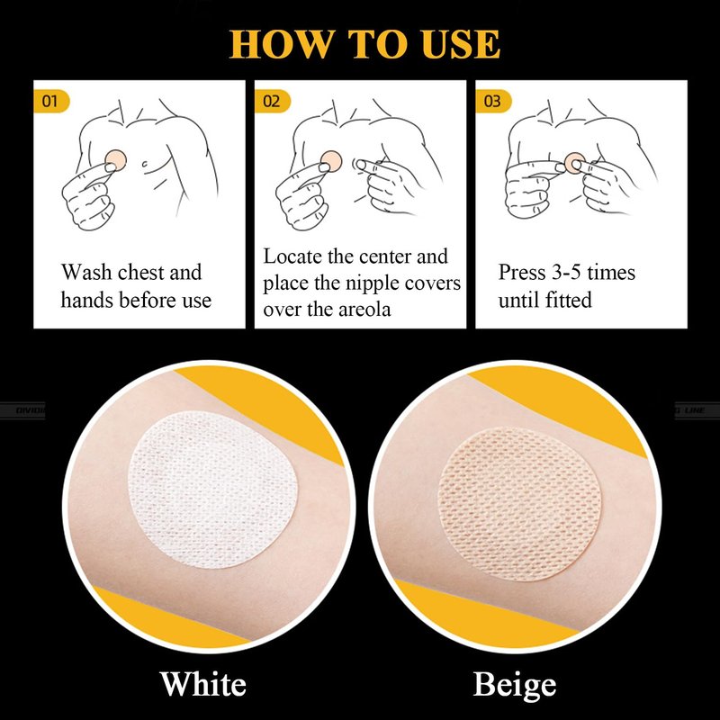 YUNEEHA 100 Pieces Disposable Nipple Covers for Men, Anti Chafing Stick Protector for Runners Sports Gym, Mens Tape Pasties Nipple Shields No Show-Beige White (50 beige and 50 white)