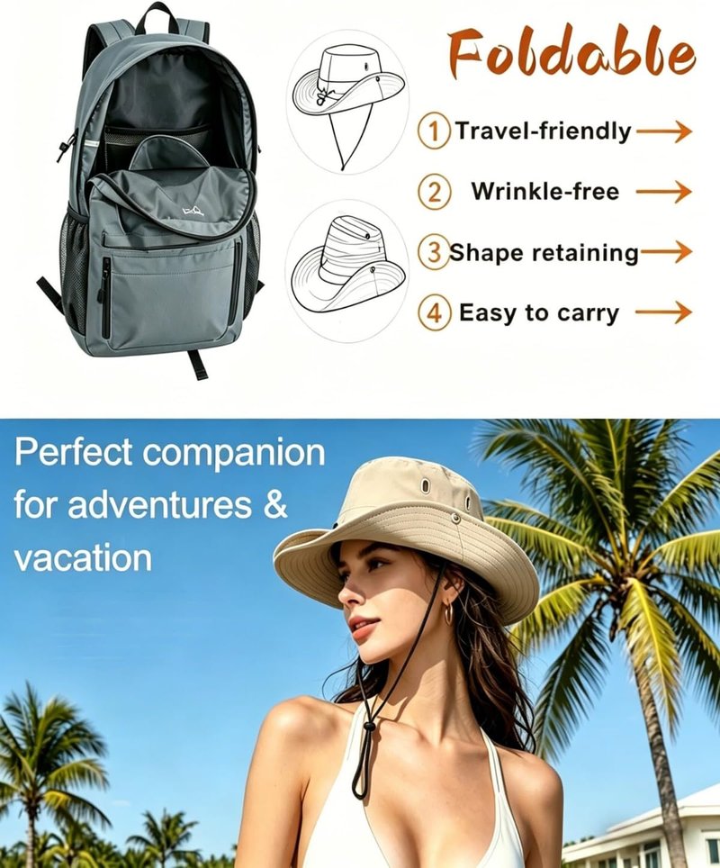Fishing Hat - UPF 50+ Waterproof Wide Brim for Men & Women | Foldable Outdoor Safari Cap