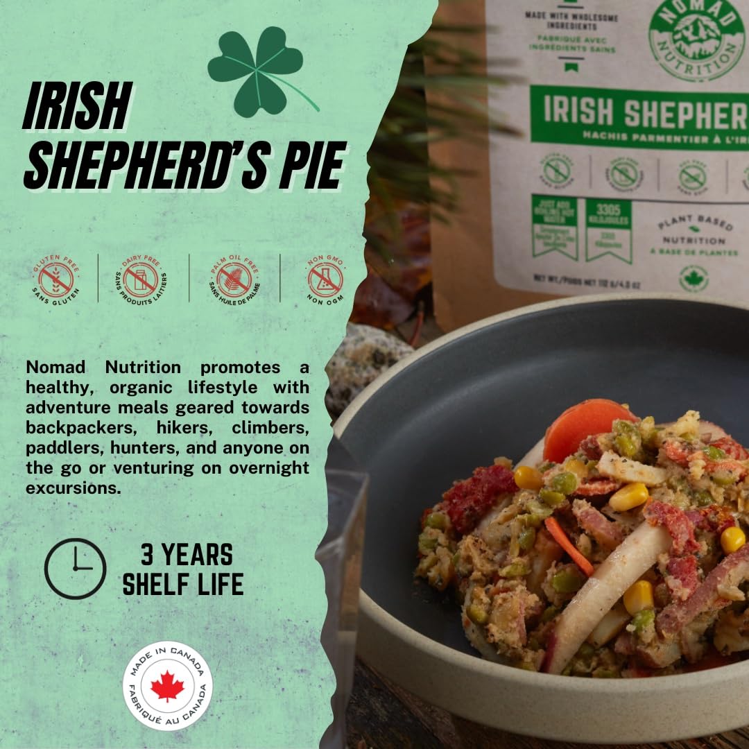 Nomad Nutrition – Irish Shepherd’s Pie | High Energy, All Natural Ingredients |Gluten, Dairy & Palm Oil Free | Just Add Boiling Hot Water | 112g / 4oz (Pack of 1)