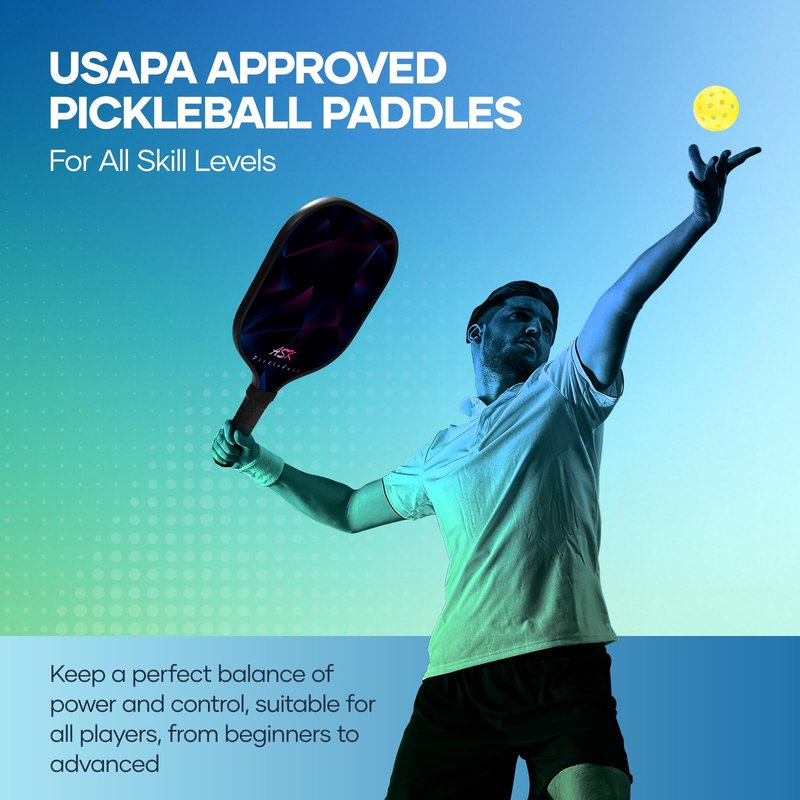 Pickleball Paddles Set of 2, Fiberglass Surface USAPA Approved Pickleball Paddle with 4 Outdoor Indoor Balls & Bag, Lightweight Pickle Ball Rackets for Women Men Kids, Idea Pickleball Gifts