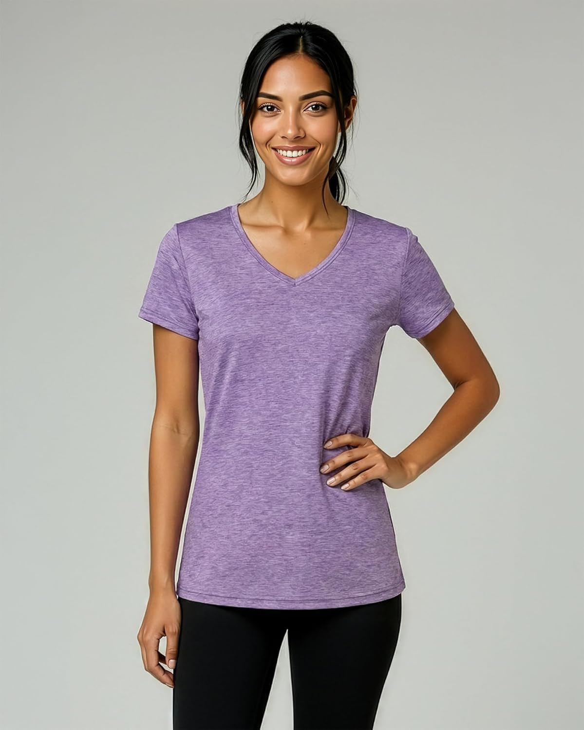 Real Essentials Women's Dry-Fit V-Neck T-Shirt - 5 Pack Workout & Yoga Tops | Plus Size Available
