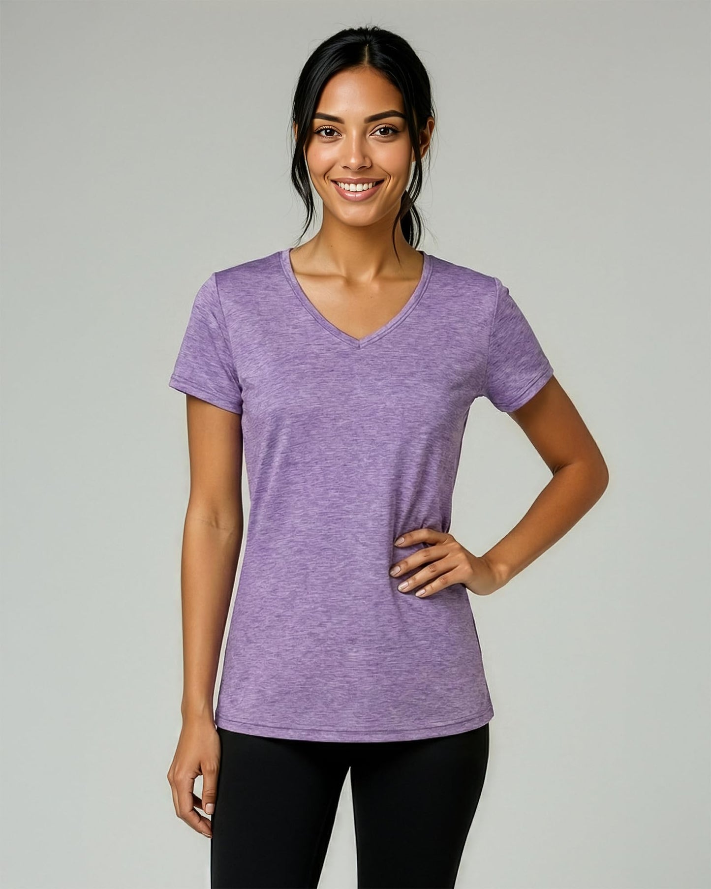 Real Essentials 5 Pack: Women's Dry-Fit Short Sleeve V Neck T Shirt Workout Fitness Yoga Top Tee (Available in Plus Size), Set 7, 3X